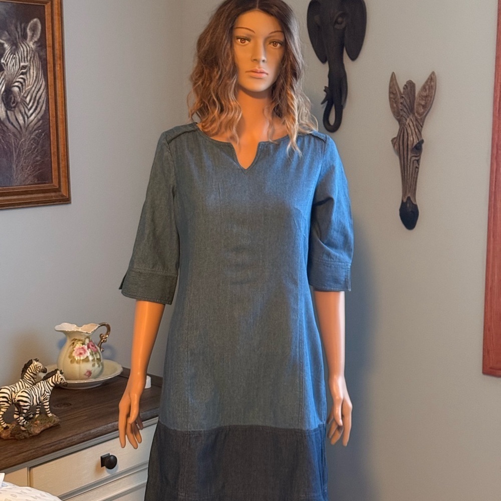 Joules Women's Tunic Denim Two Tone Zip Back Dress Size 6 Pockets